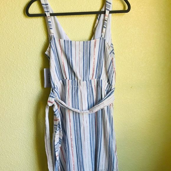 Guess Laguna White Metallic Stripe Wrap Flounce Bodice Mini Dress‎ - Picture 8 of 10